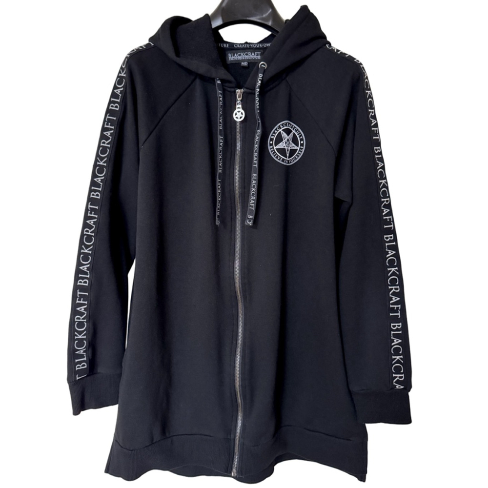 BLACKCRAFT Women’s Black White Witching Hour Long Hoodie Sz M